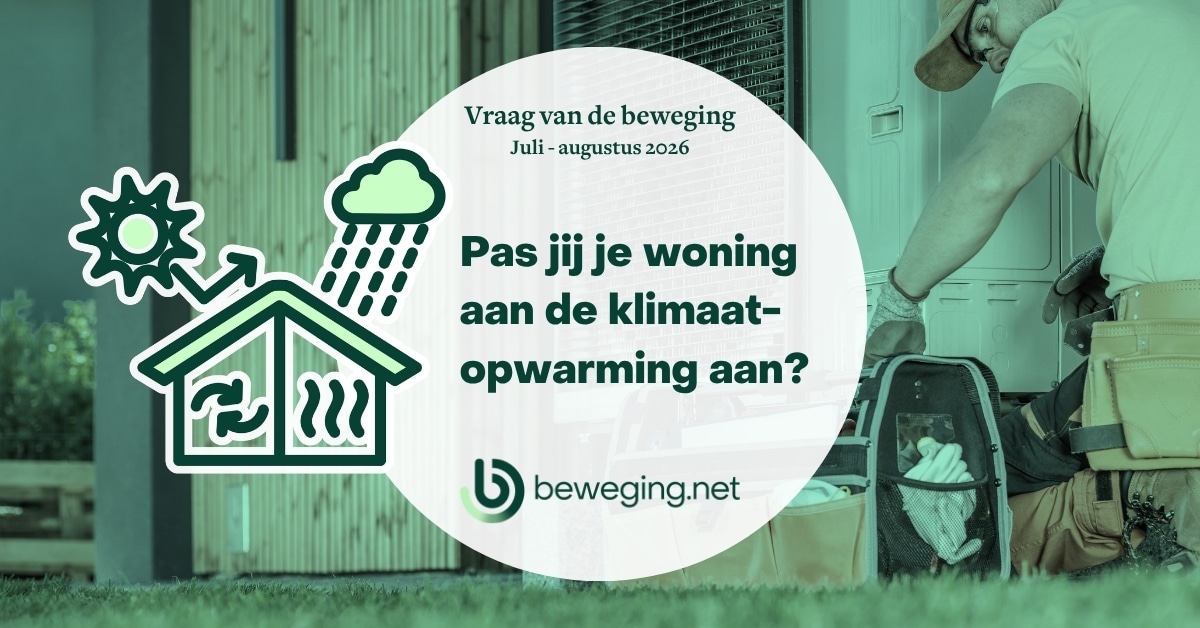 Cirkel met daarin de tekst 'Pas jij je woning aan de klimaatopwarming aan?'